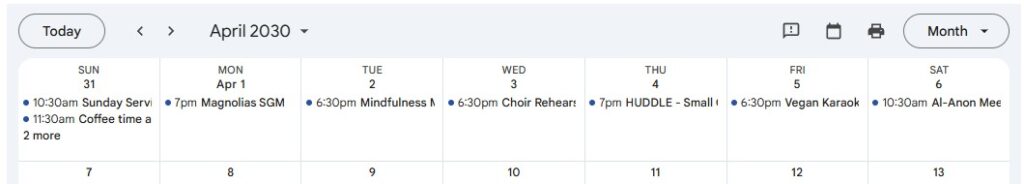 Calendar of UUTampa Activities